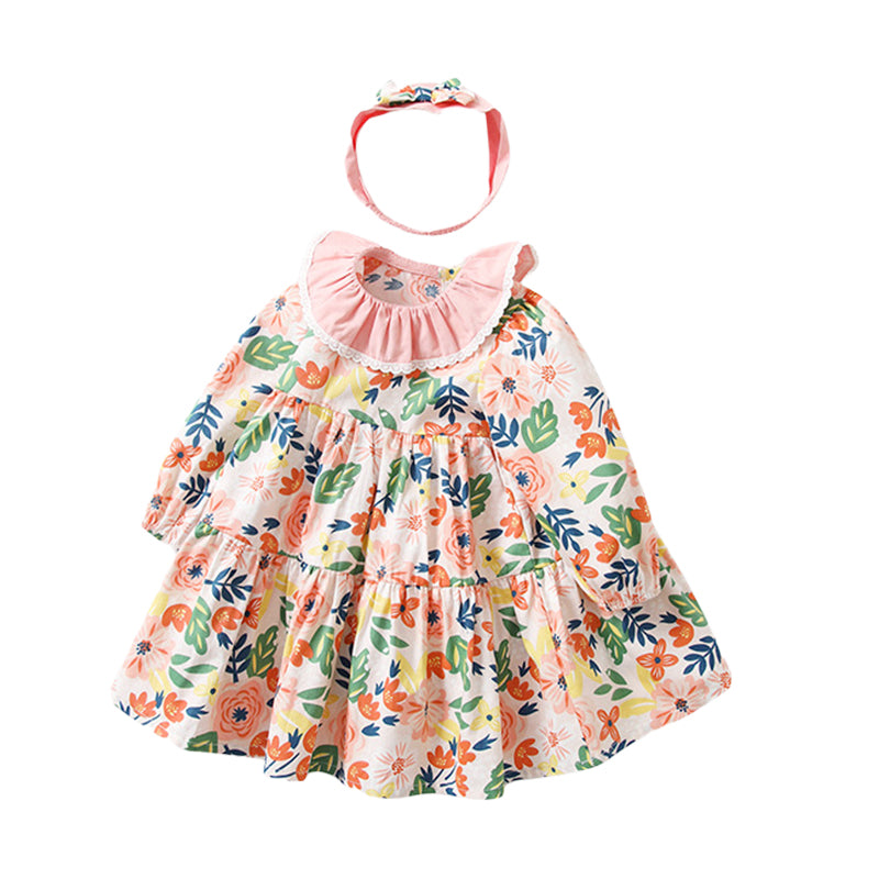 Baby Kid Girls Flower Print Dresses Wholesale 221221319