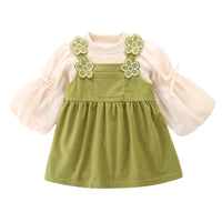 Load image into Gallery viewer, 2 Pieces Set Baby Kid Girls Solid Color Bow Tops And Flower Dresses Wholesale 221221321
