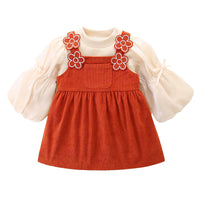 Load image into Gallery viewer, 2 Pieces Set Baby Kid Girls Solid Color Bow Tops And Flower Dresses Wholesale 221221321
