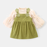Load image into Gallery viewer, 2 Pieces Set Baby Kid Girls Solid Color Bow Tops And Flower Dresses Wholesale 221221321
