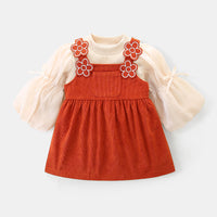 Load image into Gallery viewer, 2 Pieces Set Baby Kid Girls Solid Color Bow Tops And Flower Dresses Wholesale 221221321
