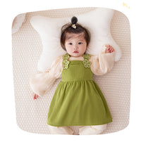 Load image into Gallery viewer, 2 Pieces Set Baby Kid Girls Solid Color Bow Tops And Flower Dresses Wholesale 221221321
