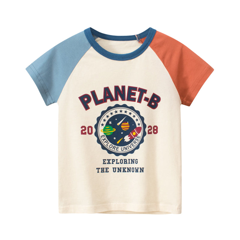 Baby Kid Boys Letters Color-blocking Cartoon Print Tops Wholesale 221221335