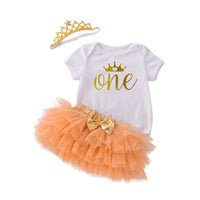 Load image into Gallery viewer, 2 Pieces Set Baby Girls Birthday Party Letters Print Tops Solid Color And Bow Skirts Wholesale 22122144
