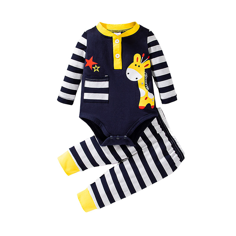 2 Pieces Set Baby Boys Cartoon Star Print Rompers And Striped Pants Wholesale 221226137