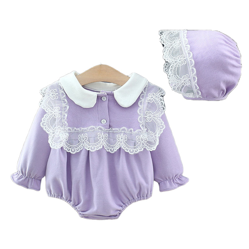 Baby Girls Solid Color Lace Rompers Wholesale 221226148