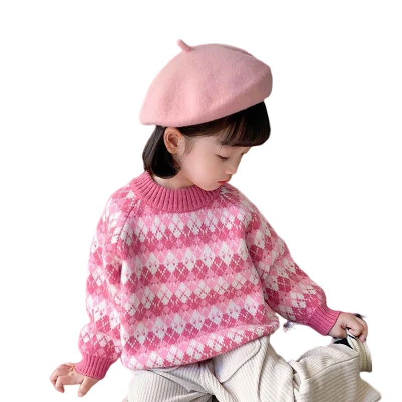 Baby Kid Girls Checked Crochet Sweaters Wholesale 221226234