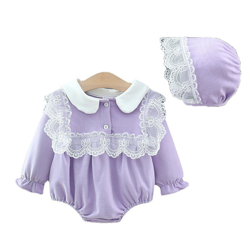 Baby Girls Solid Color Lace Rompers Accessories Hats Wholesale 221226245