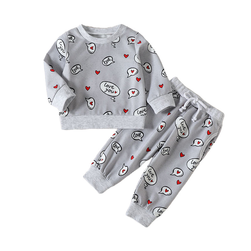 2 Pieces Set Baby Kid Unisex Valentine's Day Letters Love heart Print Hoodies Swearshirts And Ribbon Pants Wholesale 221226250