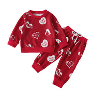 Load image into Gallery viewer, 2 Pieces Set Baby Kid Unisex Valentine&#39;s Day Letters Love heart Print Hoodies Swearshirts And Ribbon Pants Wholesale 221226250
