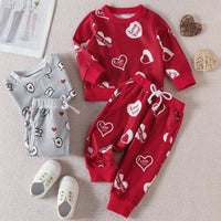 Load image into Gallery viewer, 2 Pieces Set Baby Kid Unisex Valentine&#39;s Day Letters Love heart Print Hoodies Swearshirts And Ribbon Pants Wholesale 221226250
