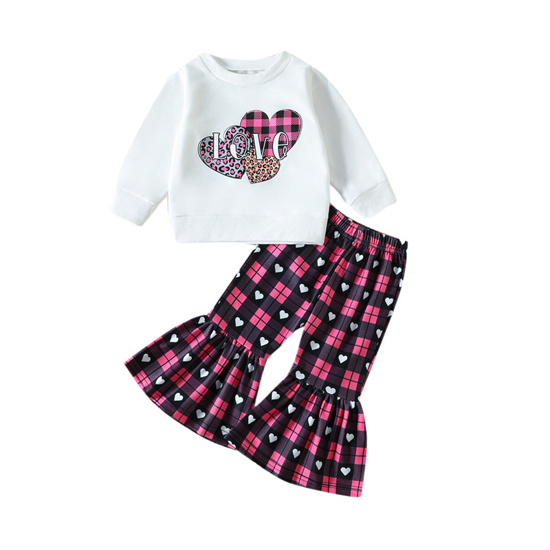 2 Pieces Set Baby Kid Girls Valentine's Day Letters Love heart Print Hoodies Swearshirts And Checked Pants Wholesale 221226251