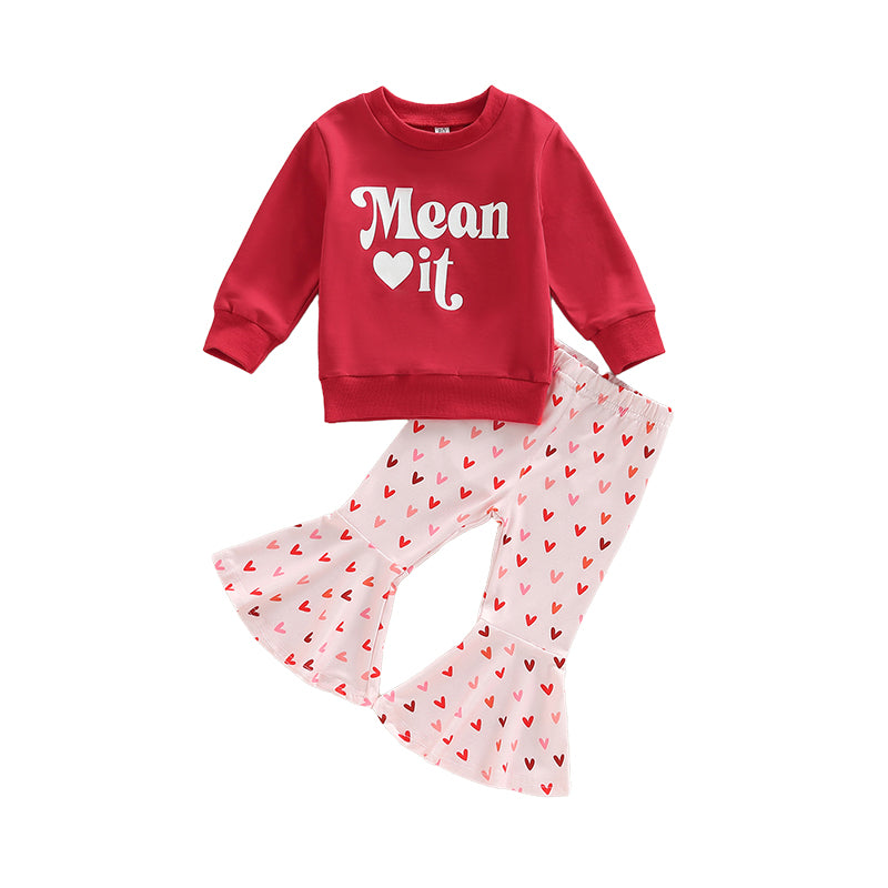 2 Pieces Set Baby Kid Girls Letters Hoodies Swearshirts And Love heart Print Pants Wholesale 221226252