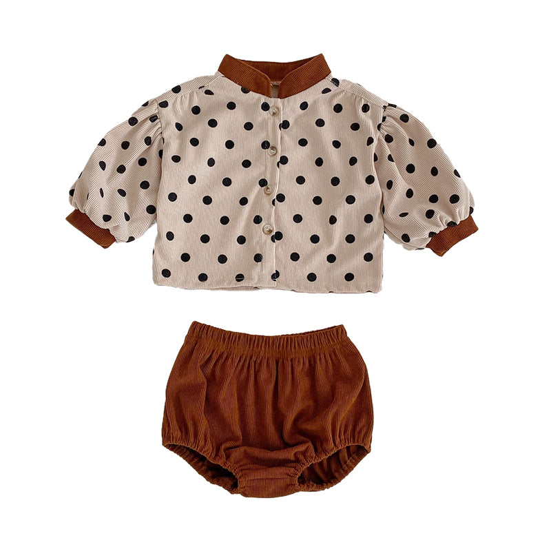 2 Pieces Set Baby Girls Color-blocking Polka dots Print Tops And Solid Color Shorts Wholesale 221226396