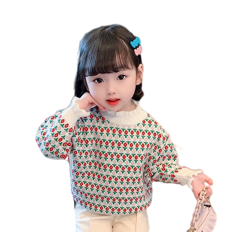 Baby Kid Girls Striped Flower Sweaters Knitwear Wholesale 089813456