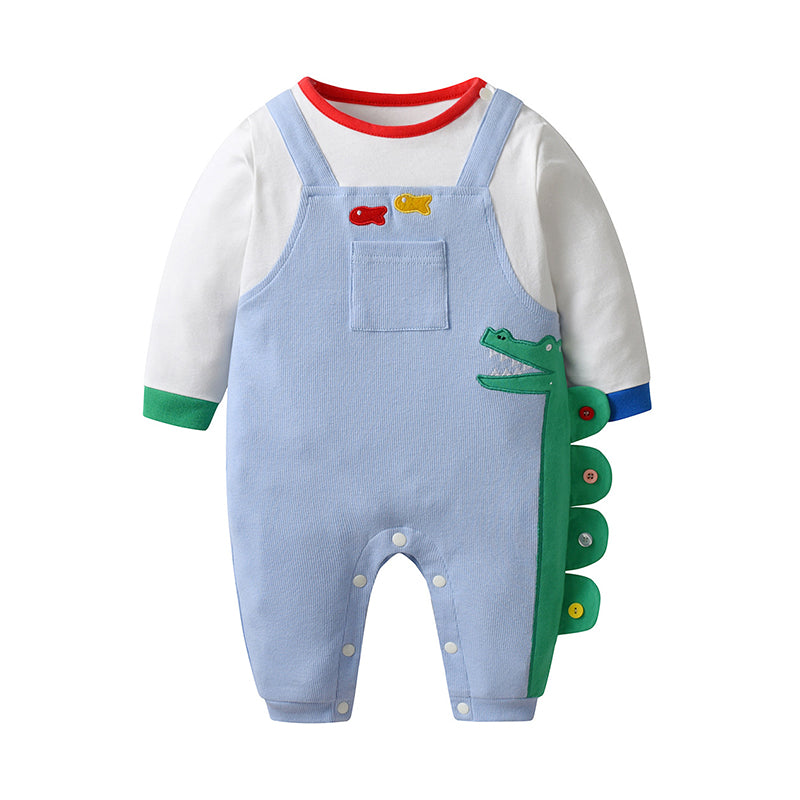 Baby Boys Color-blocking Cartoon Embroidered Jumpsuits Wholesale 22122696