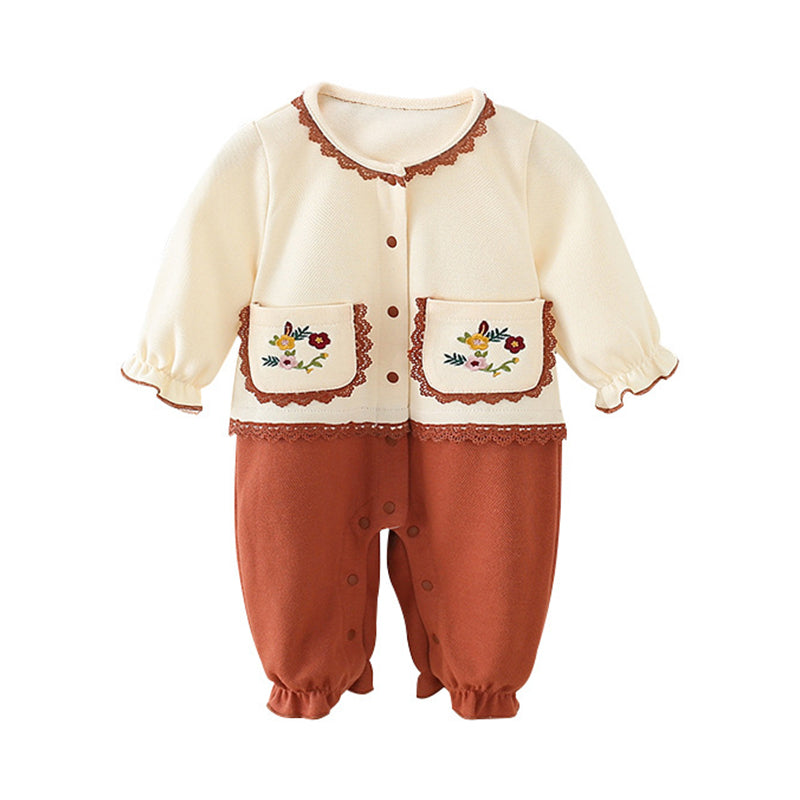 Baby Unisex Color-blocking Flower Embroidered Jumpsuits Wholesale 221227141