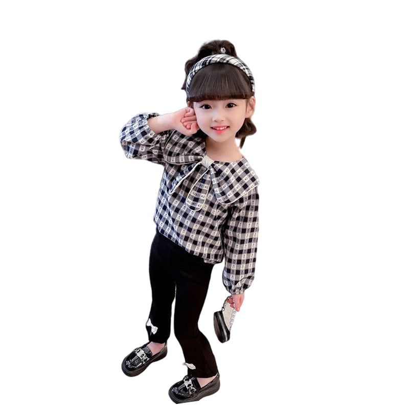 2 Pieces Set Baby Kid Girls Checked Tops And Bow Pants Wholesale 221227227