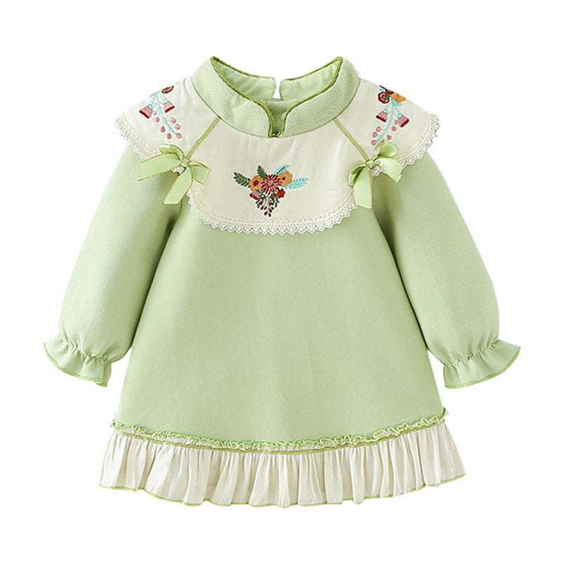 Baby Kid Girls Color-blocking Flower Embroidered Dresses Wholesale 221227265