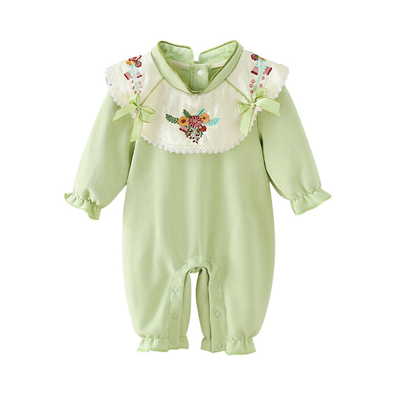 Baby Girls Color-blocking Flower Embroidered Jumpsuits Wholesale 221227266