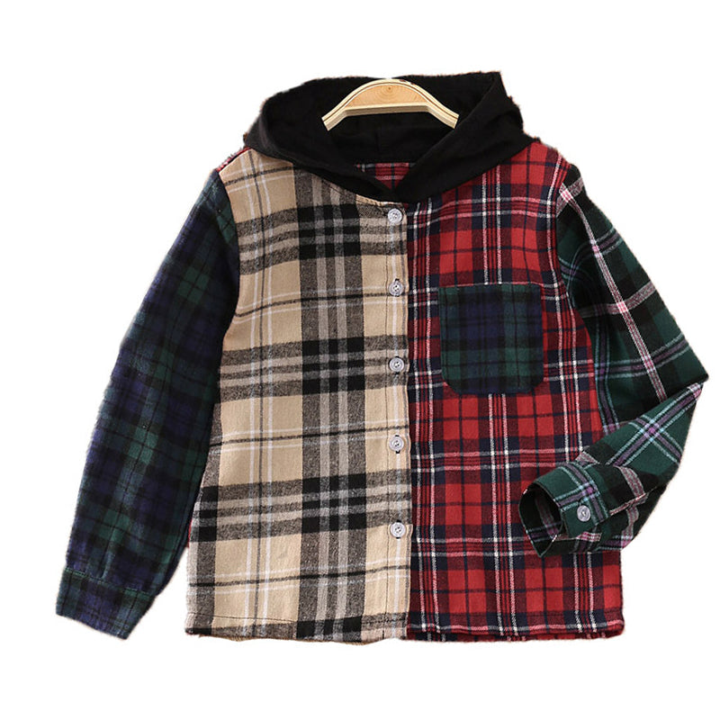 Kid Boys Color-blocking Checked Shirts Wholesale 22122732