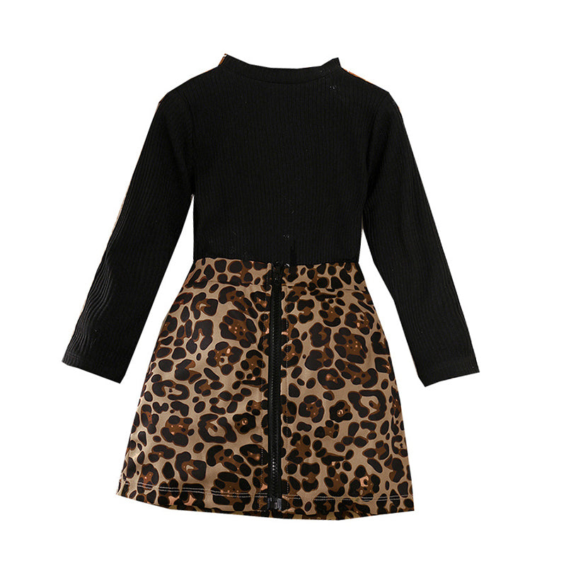 2 Pieces Set Baby Kid Girls Solid Color Tops And Leopard Skirts Wholesale 22122746