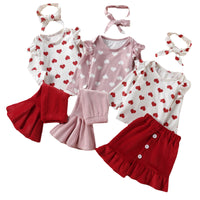 Load image into Gallery viewer, 3 Pieces Set Baby Kid Girls Valentine&#39;s Day Love heart Tops And Solid Color Pants And Headwear Wholesale 221229121
