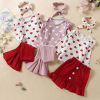 Load image into Gallery viewer, 3 Pieces Set Baby Kid Girls Valentine&#39;s Day Love heart Tops And Solid Color Pants And Headwear Wholesale 221229121
