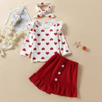 Load image into Gallery viewer, 3 Pieces Set Baby Kid Girls Valentine&#39;s Day Love heart Tops And Solid Color Pants And Headwear Wholesale 221229121
