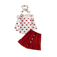 Load image into Gallery viewer, 3 Pieces Set Baby Kid Girls Valentine&#39;s Day Love heart Tops And Solid Color Pants And Headwear Wholesale 221229121
