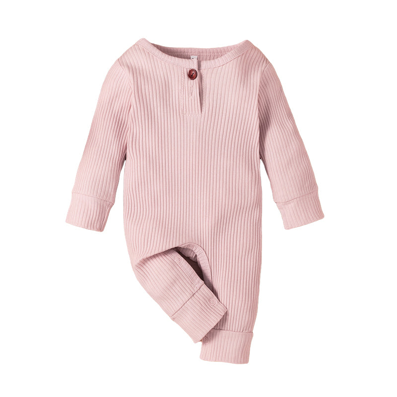 Baby Girls Solid Color Muslin&Ribbed Jumpsuits Wholesale 221229133