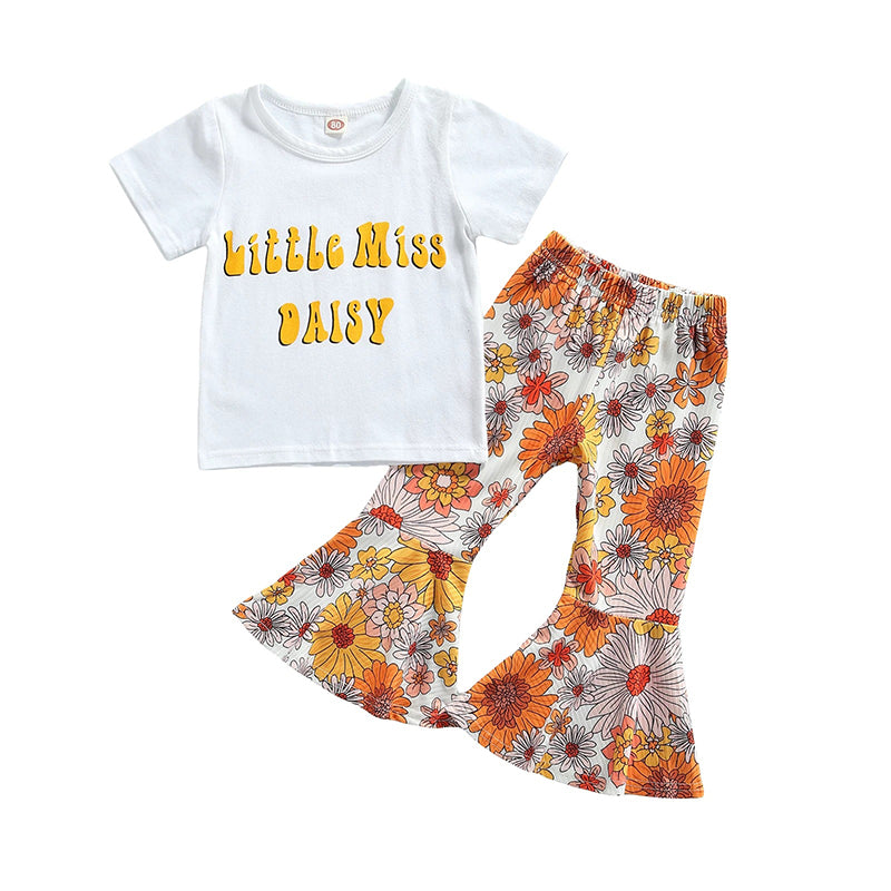 2 Pieces Set Baby Kid Girls Letters Print T-Shirts And Flower Pants Wholesale 221229136
