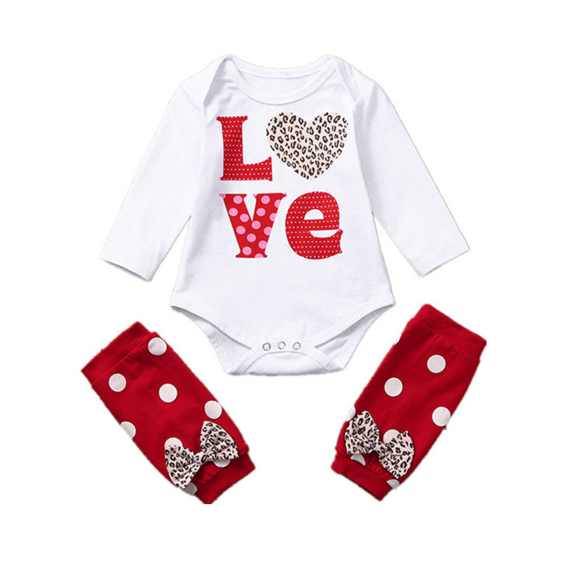 2 Pieces Set Baby Girls Letters Leopard Print Rompers And Polka dots Socks Wholesale 221229139