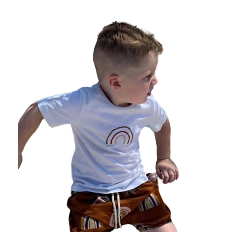 2 Pieces Set Baby Kid Boys Rainbow Print T-Shirts And Solid Color Shorts Wholesale 221229141