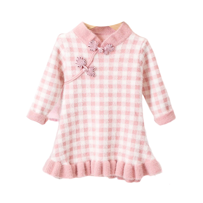 Baby Kid Girls Checked Knitwear Dresses Wholesale 22122915