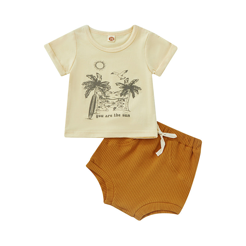 2 Pieces Set Baby Unisex Letters Cartoon Print T-Shirts And Muslin&Ribbed Shorts Wholesale 221229162