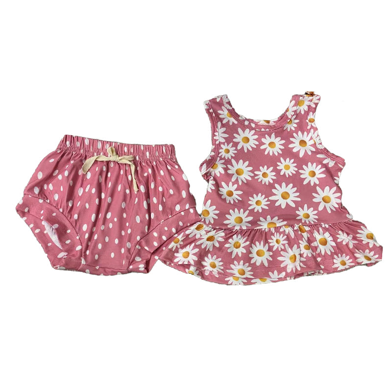 2 Pieces Set Baby Girls Flower Print Tank Tops And Polka dots Shorts Wholesale 221229171