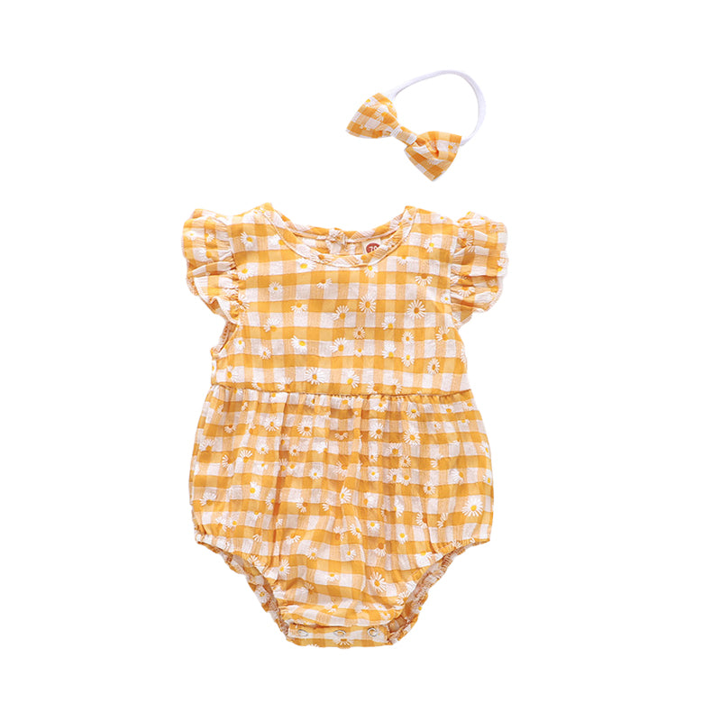 Baby Girls Checked Rompers Accessories Headwear Wholesale 221229196