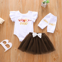 Load image into Gallery viewer, 3 Pieces Set Baby Girls Letters Flower Print Rompers Bow Skirts And Others accessories Wholesale 221229202
