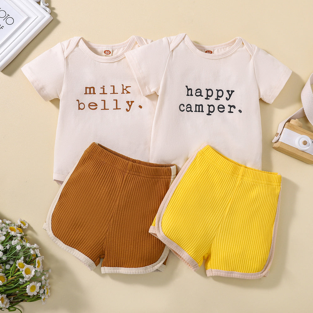 2 Pieces Set Baby Unisex Letters Rompers And Muslin&Ribbed Shorts Wholesale 221229208