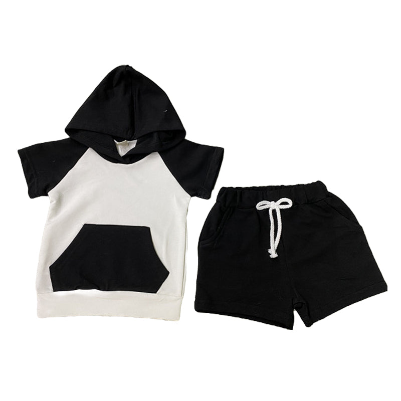 2 Pieces Set Baby Kid Boys Color-blocking Tops And Solid Color Shorts Wholesale 221229212