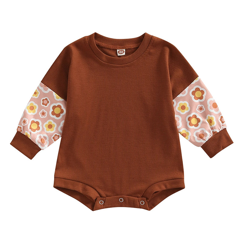 Baby Kid Girls Flower Muslin&Ribbed Print Rompers Wholesale 221229222