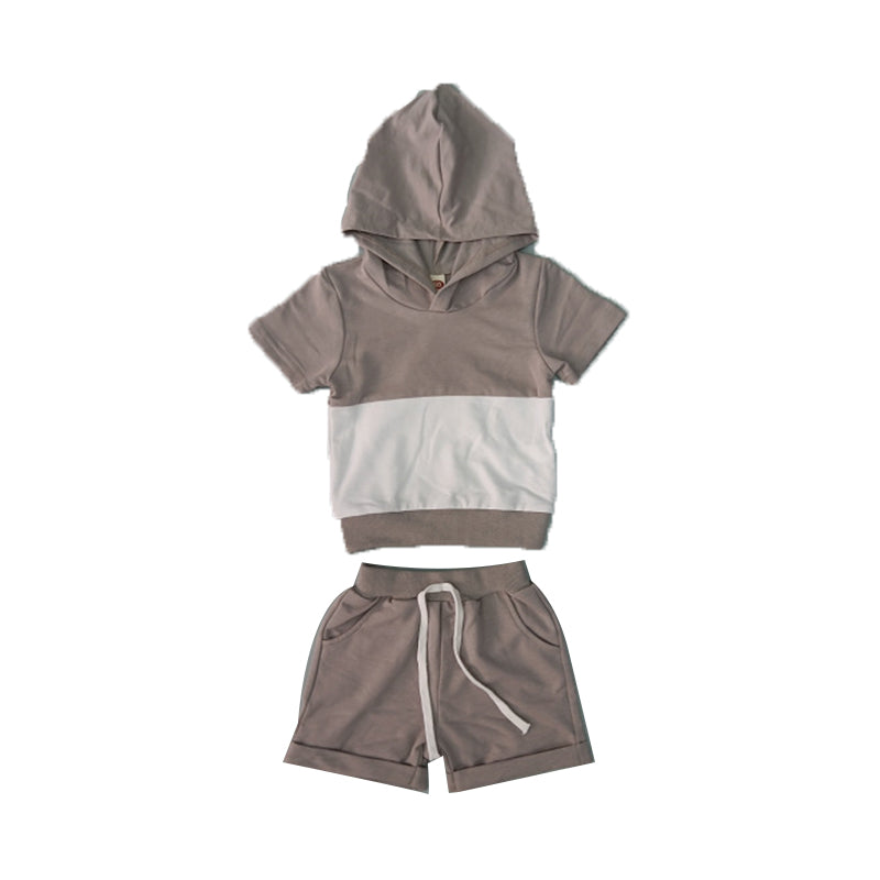 2 Pieces Set Baby Kid Boys Color-blocking Hoodies Swearshirts And Solid Color Shorts Wholesale 221229229