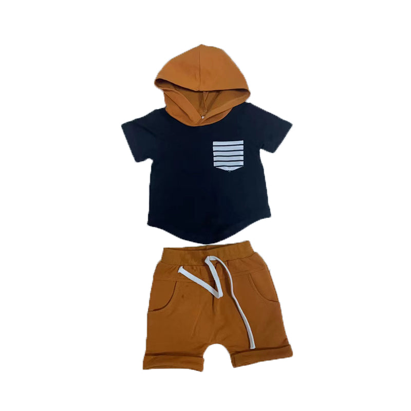 2 Pieces Set Baby Kid Boys Striped T-Shirts And Solid Color Shorts Wholesale 221229231