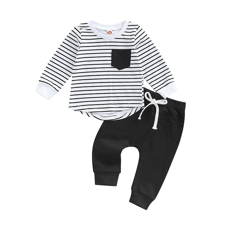 2 Pieces Set Baby Kid Boys Striped Tops And Solid Color Pants Wholesale 221229263