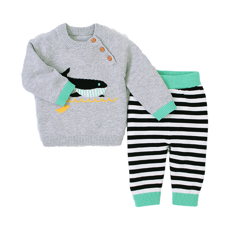 2 Pieces Set Baby Unisex Animals Cartoon Print Tops And Striped Pants Wholesale 22122927