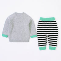 Load image into Gallery viewer, 2 Pieces Set Baby Unisex Animals Cartoon Print Tops And Striped Pants Wholesale 22122927
