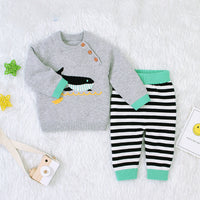 Load image into Gallery viewer, 2 Pieces Set Baby Unisex Animals Cartoon Print Tops And Striped Pants Wholesale 22122927
