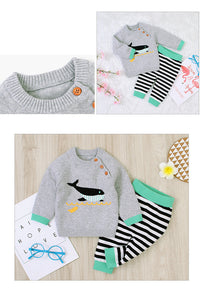 Load image into Gallery viewer, 2 Pieces Set Baby Unisex Animals Cartoon Print Tops And Striped Pants Wholesale 22122927
