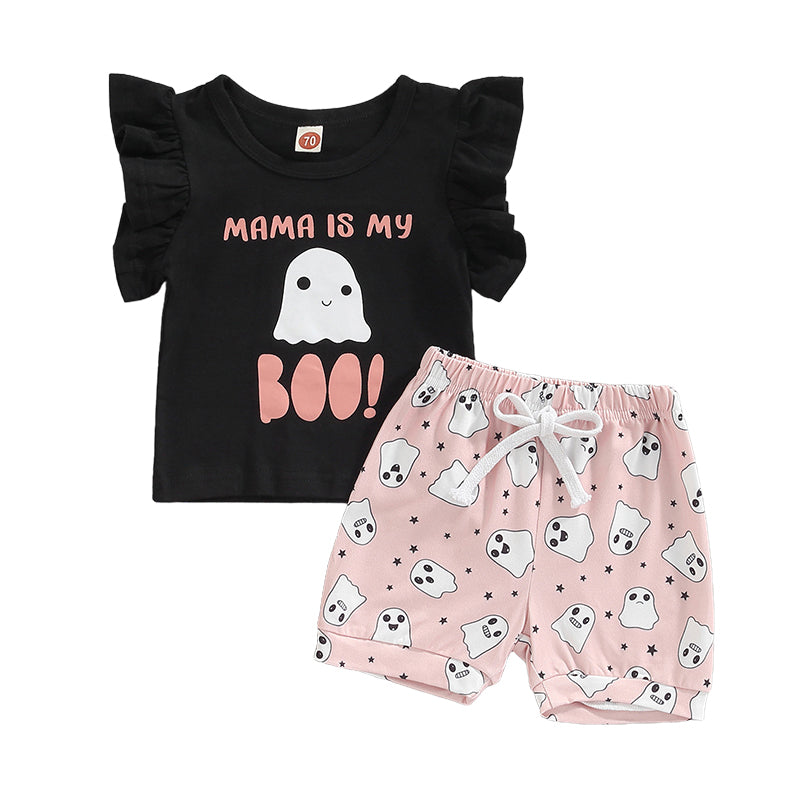 2 Pieces Set Baby Unisex Halloween Cartoon Print T-Shirts And Shorts Wholesale 221229270